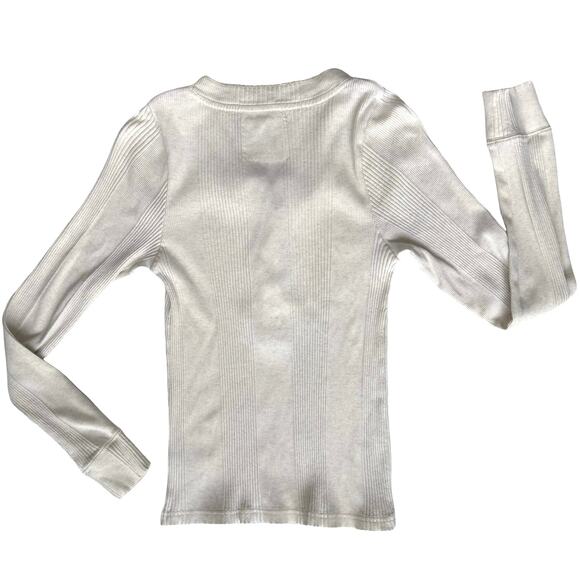 Aerie Long Sleeve Ribbed Knit Henley Top L Cream Casual Layer Bella Y2K Style - Picture 7 of 13